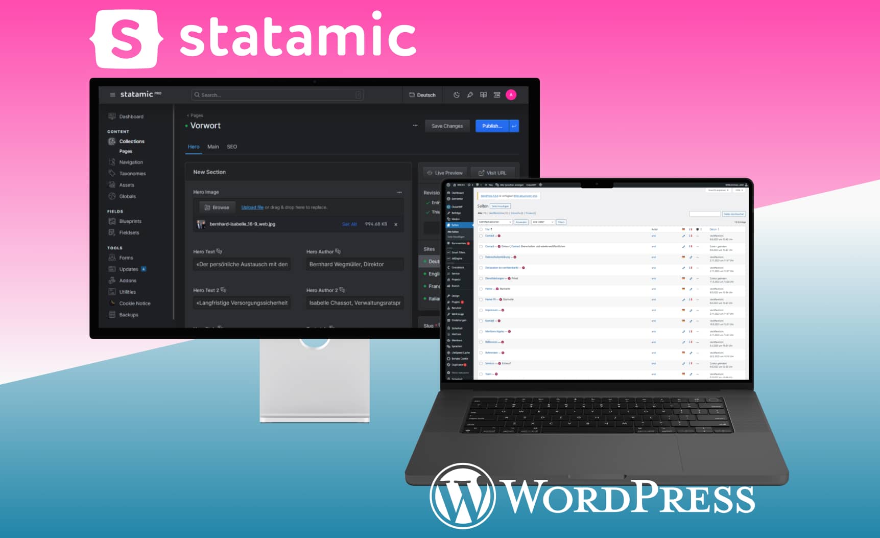 Logos von Statamic und WordPress im Vergleich